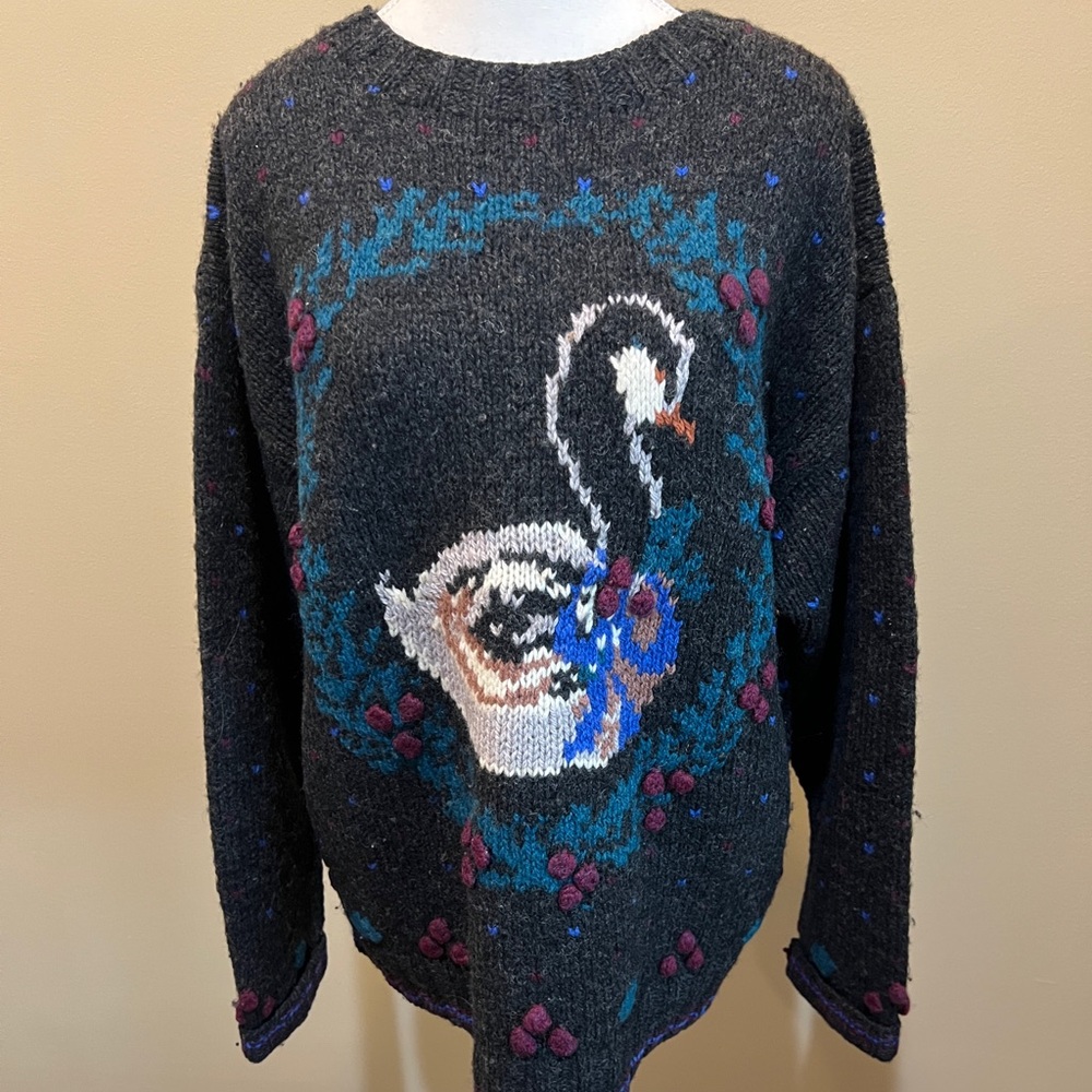 Woolrich Black Crew Neck Sweater with Swan Design